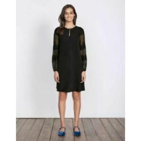 Boden LBD Sasha Whimsigoth Sheer Sleeves w Appliqué Lace Dress Size 10 LONG - Picture 1 of 7